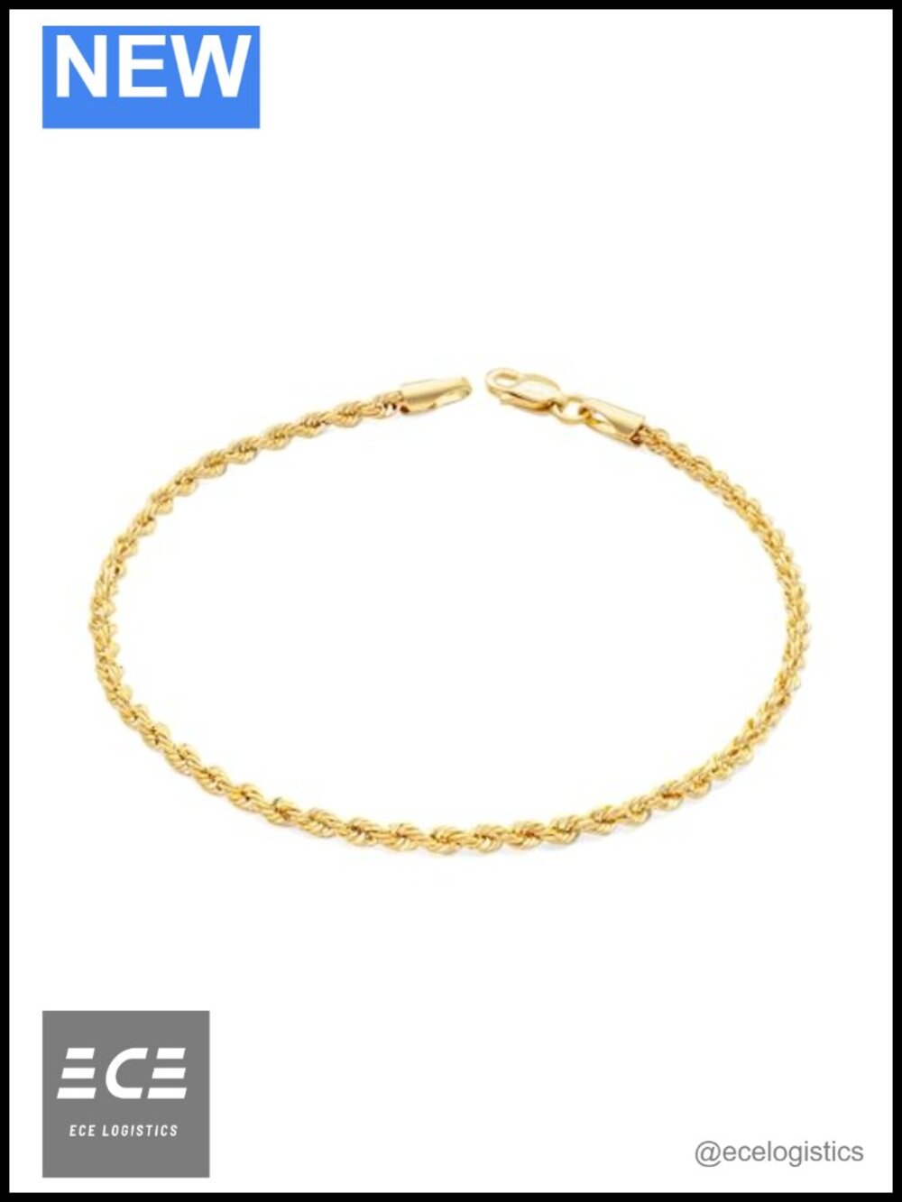 10K Solid Gold Quint Rope Bracelet 7 inch Chain